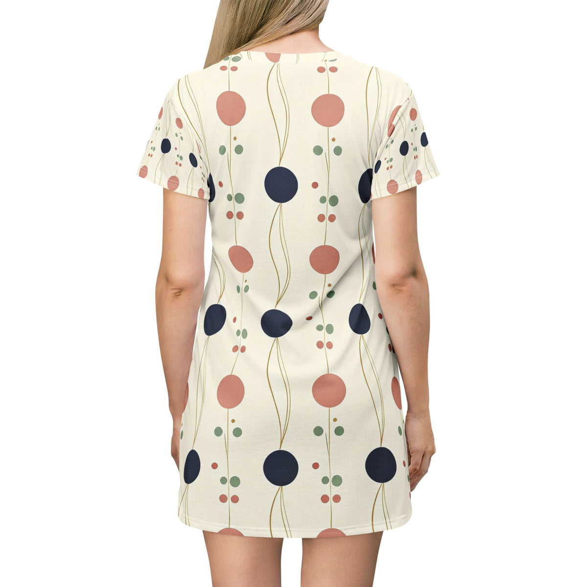 Retro Dot Floral T-Shirt Dress — Cream AOP Pattern