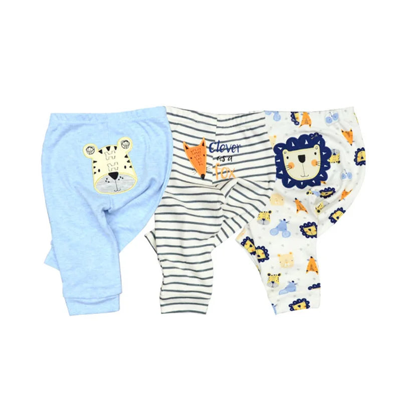 Kiddiezoom 3 Pcs/Lot Fashion Cartoon 100%Cotton Baby Boy Girl Pants Soft Baby Trousers