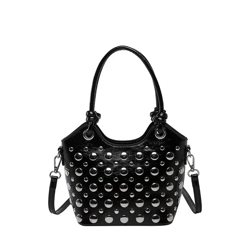 Rivet Shoulder Bags American Style PU Leather Tote Bag Large Capacity Commuting Handbag Messenger Causal Crossbody Commuter Bag