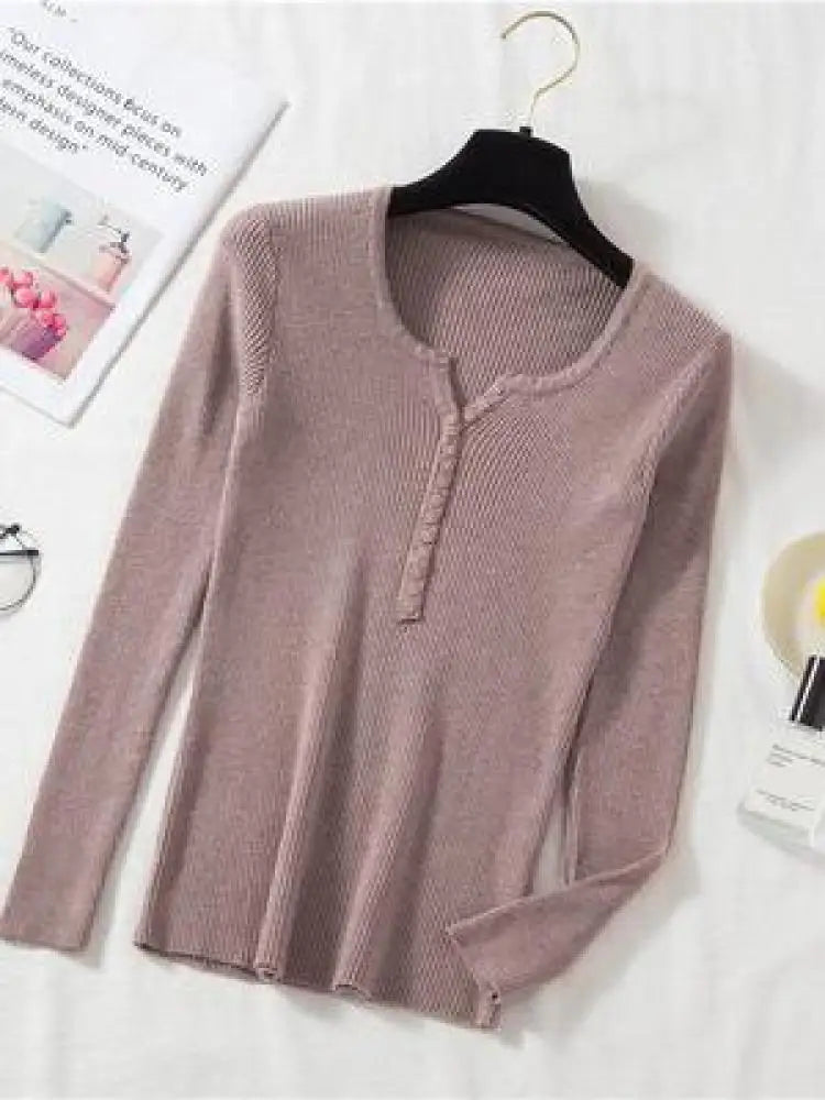 2026 Autumn Winter Button V Neck Sweater Women Basic Slim Pullover Women Sweaters And Pullovers Knit Jumper Soft Warm Tops