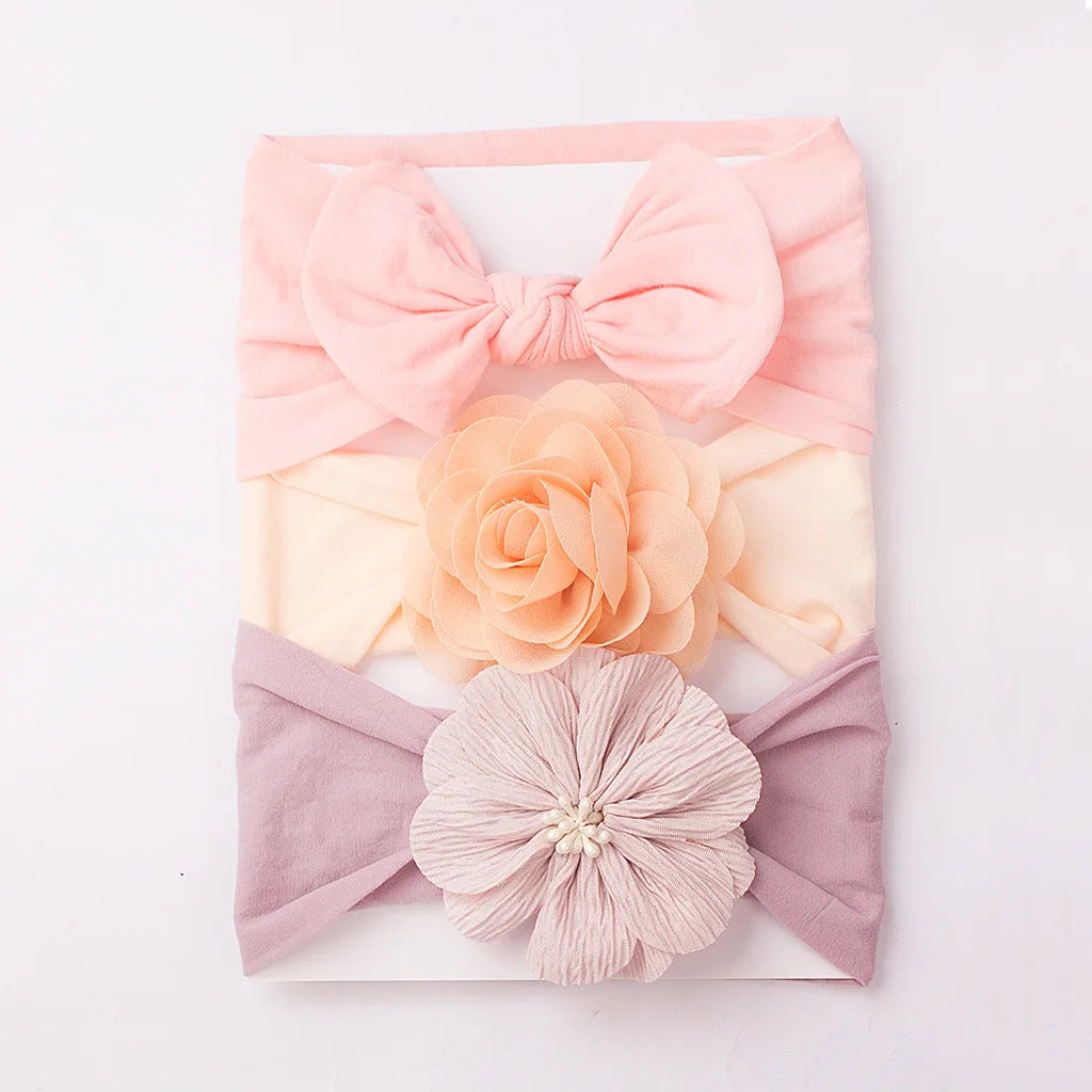 3 sets of new European and American baby headscarves cute baby soft bow flower headbands, children's hair bands