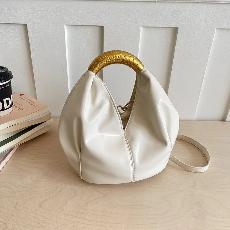 MOODS Retro Gold Ring Handle Women Hobo Bag Soft Vegan Leather Shoulder Crossbody Purse Elegant Luxury Handbag For Evening Party