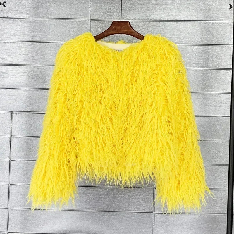 Button-Front Faux-Fur Jacket