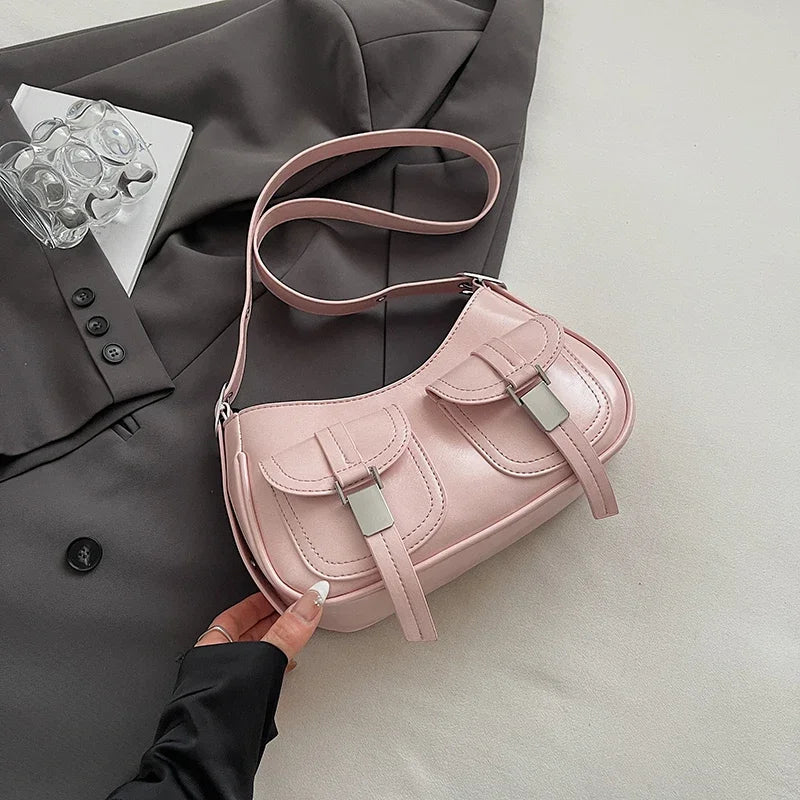 Ladies Shoulder Crossbody Bags PU Leather Women Underarm Bags Solid Color Small Top-handle Bags Purse Female Daily Handbags