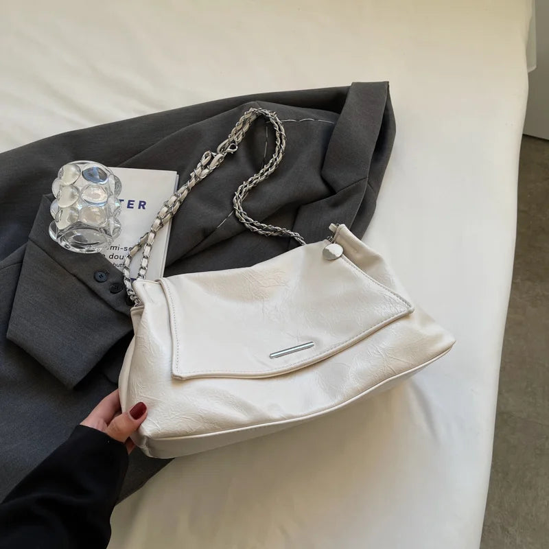 Ladies Handbag Women Fashion Bags Brand Designer Silver Shoulder Bag Large Capacity Female Bag Soft Leather Underarm Bag Totes