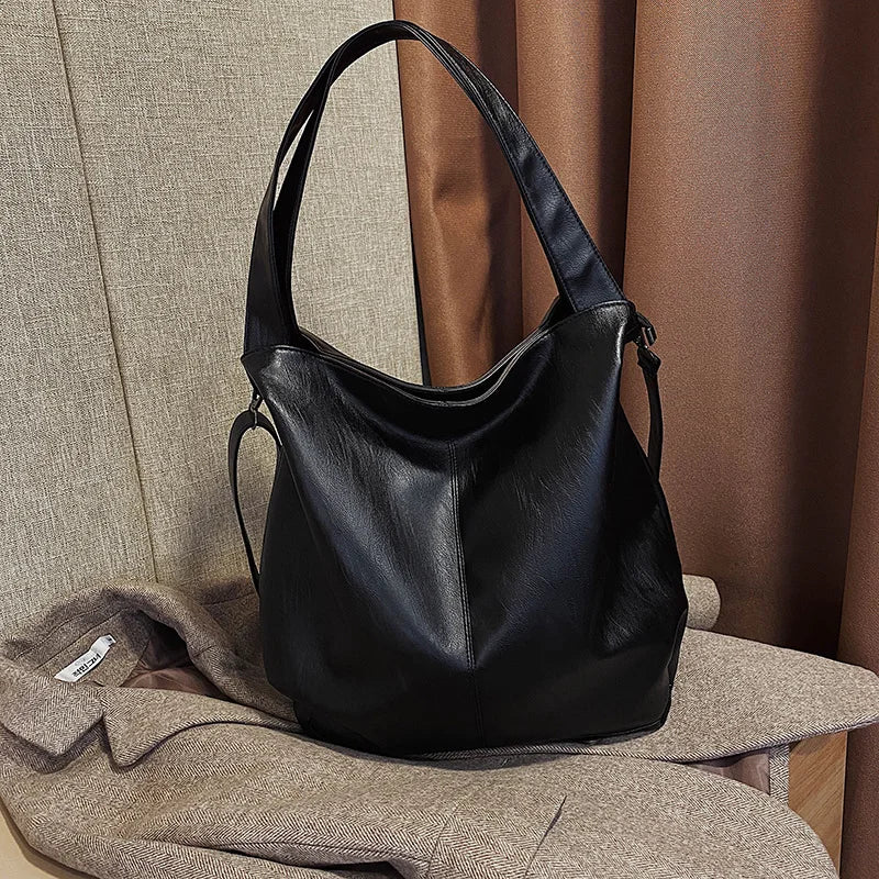 Moods Oversized Black Shoulder Bags For Women Luxury Soft Leather Large Capacity Shopper Totes Dual-strap Big Crossbody Bag 2023