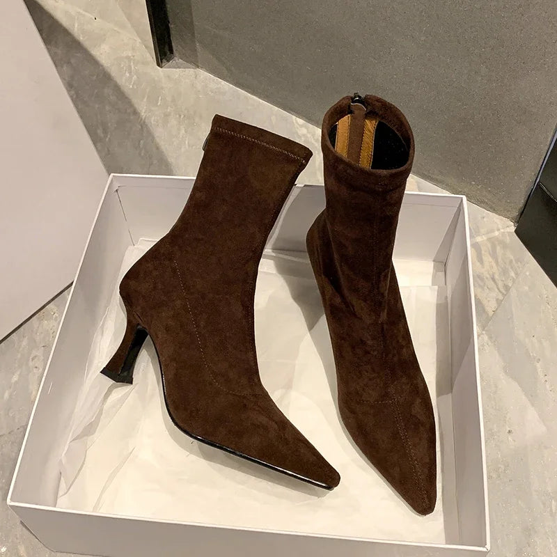 Pointed-Toe Block Heel Ankle Boots