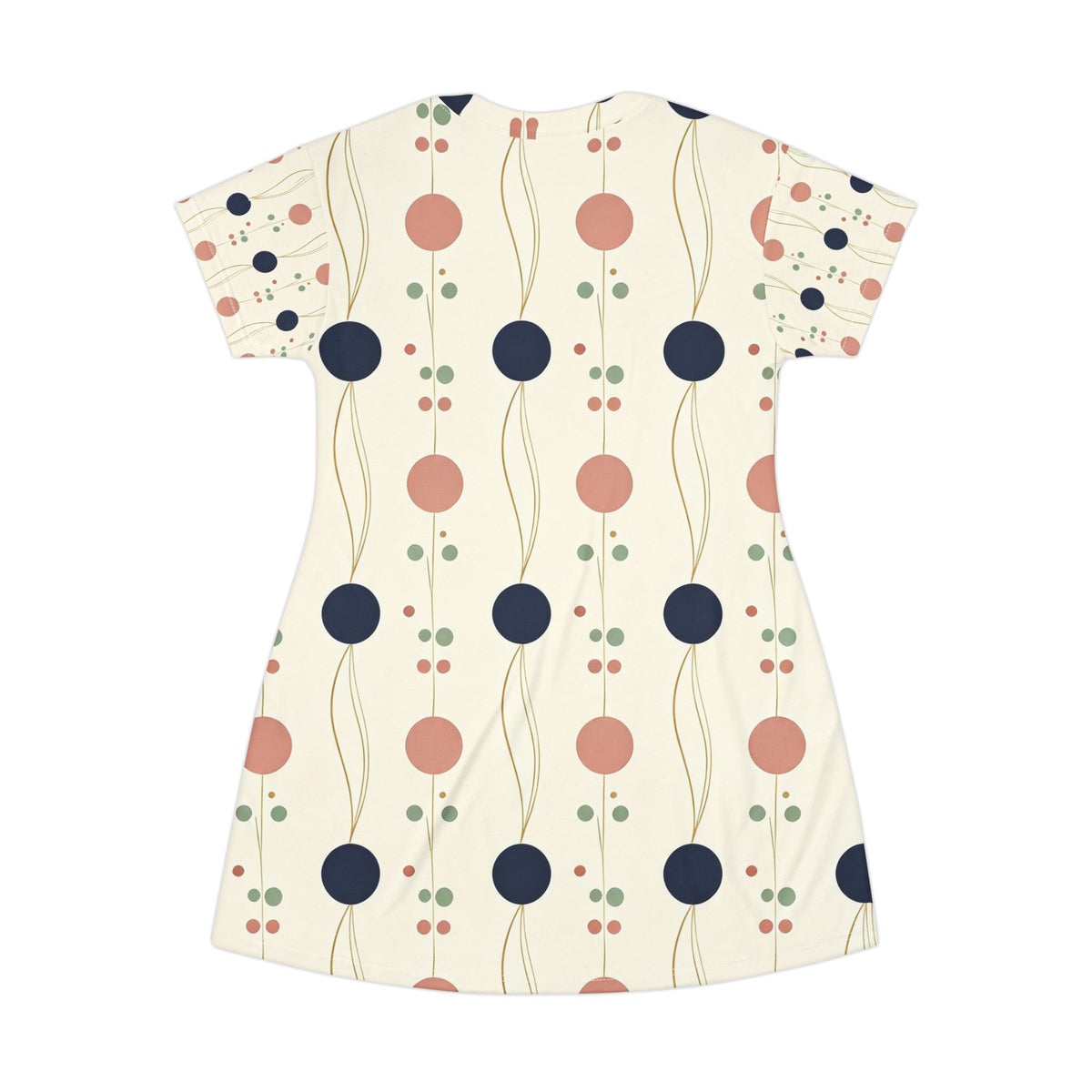 Retro Dot Floral T-Shirt Dress — Cream AOP Pattern
