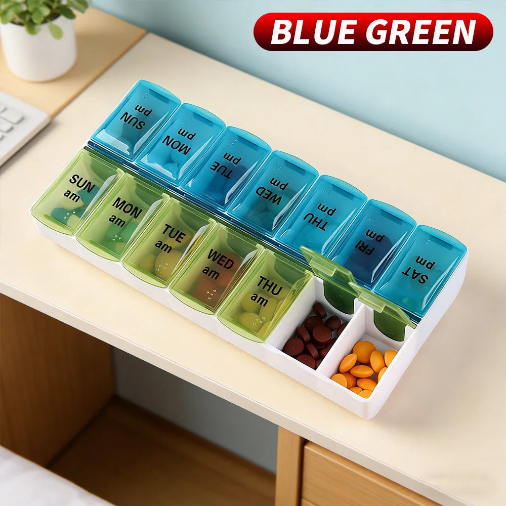 14 Compartments Independent Pill Case Portable Medicine Box Home Office Travel Accessories