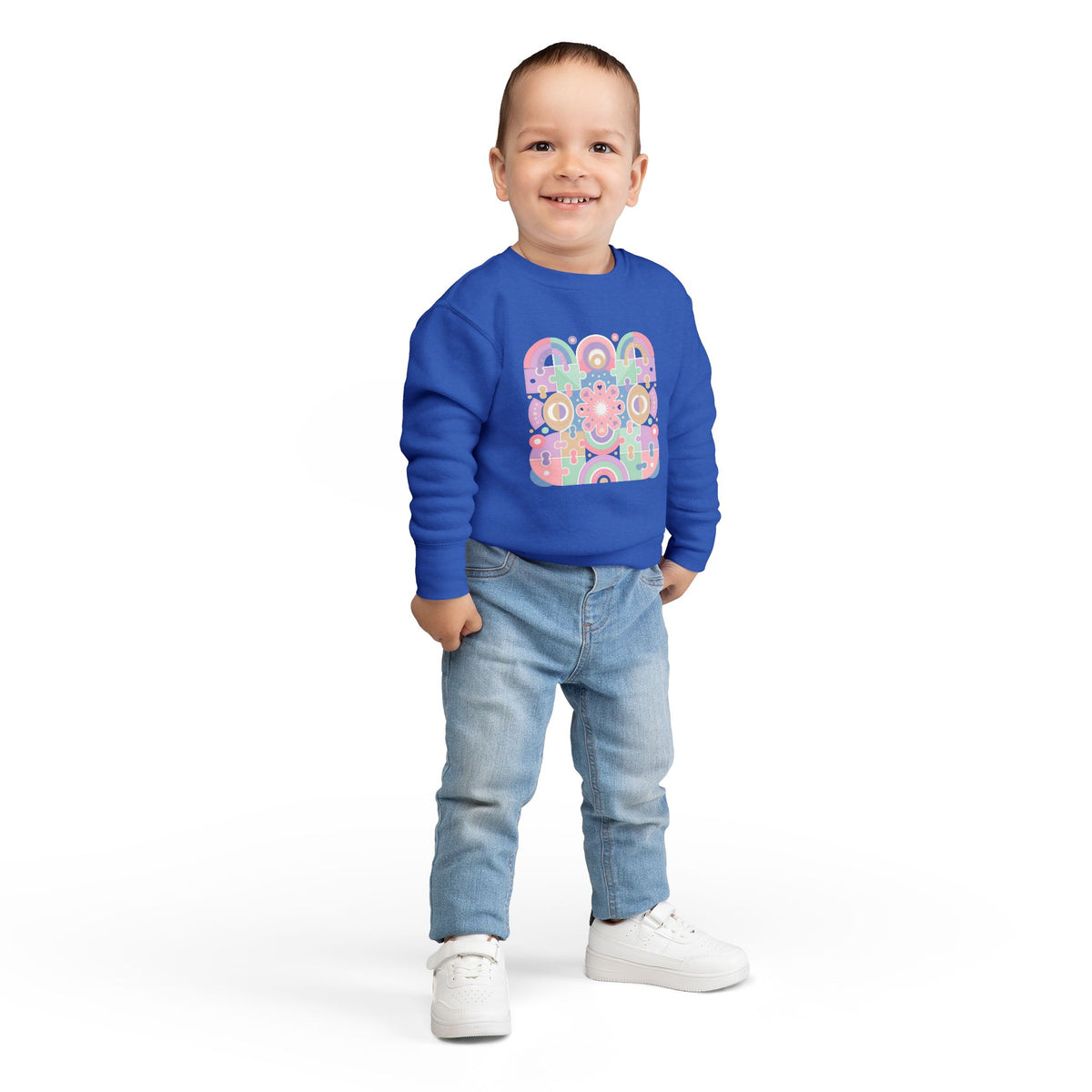 Toddler Sweatshirt — Pastel Retro Geometric Flower Crewneck