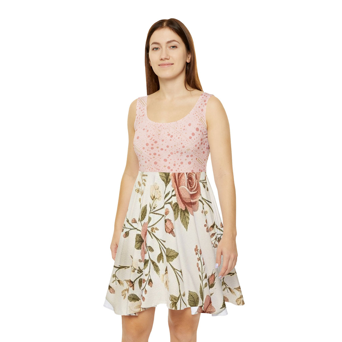Vintage Rose Skater Dress — Pink Floral AOP Women’s Dress