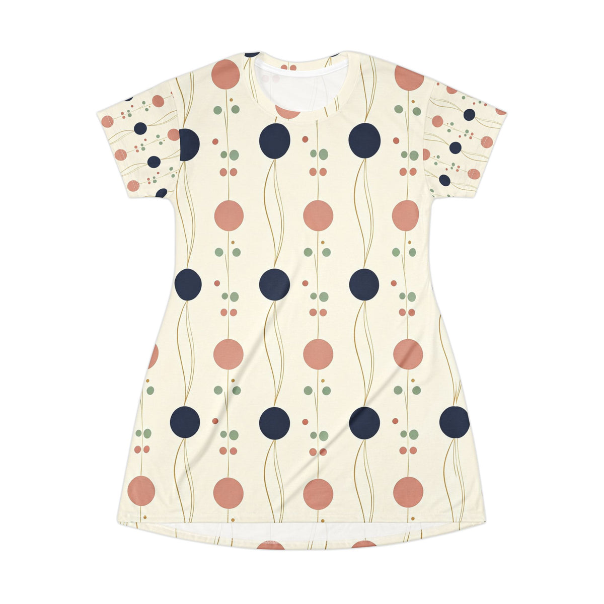 Retro Dot Floral T-Shirt Dress — Cream AOP Pattern