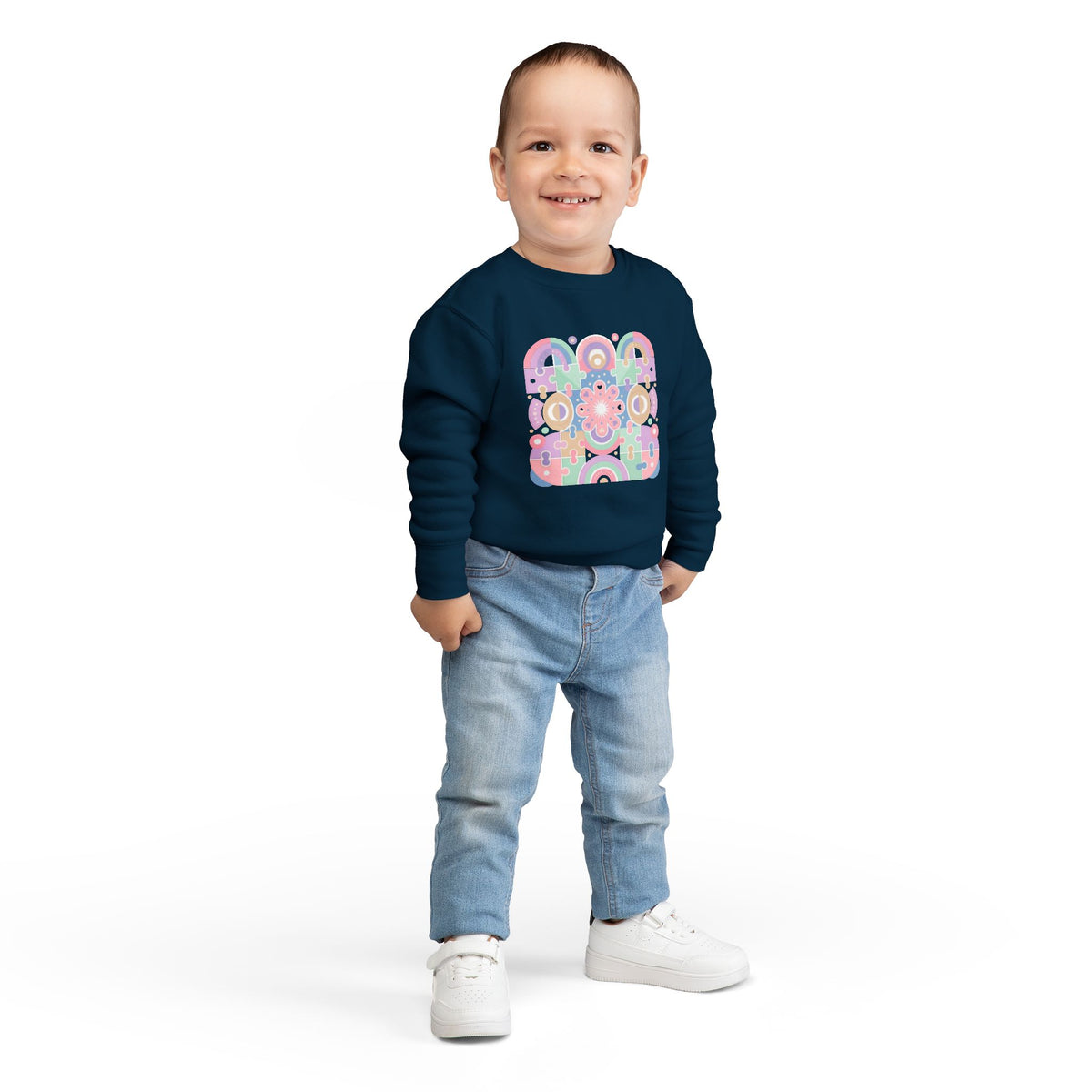 Toddler Sweatshirt — Pastel Retro Geometric Flower Crewneck