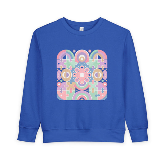 Toddler Sweatshirt — Pastel Retro Geometric Flower Crewneck