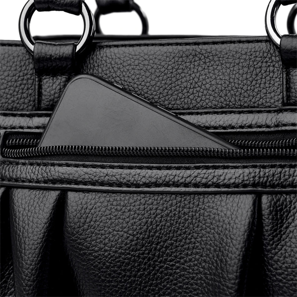 High Quality Leather Handbags Purse Luxury 3 Layers Women Shoulder Croosbody Tote Large Capacity Top-handle Female Ruched Sac
