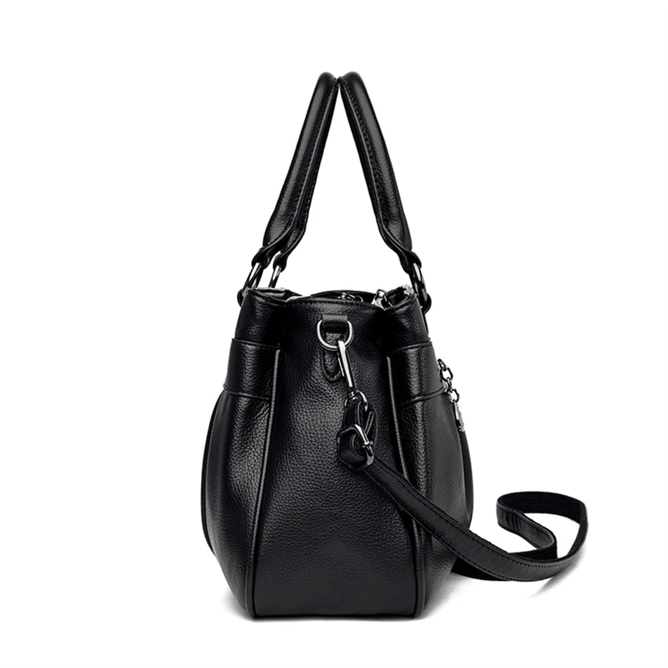 High Quality Leather Handbags Purse Luxury 3 Layers Women Shoulder Croosbody Tote Large Capacity Top-handle Female Ruched Sac
