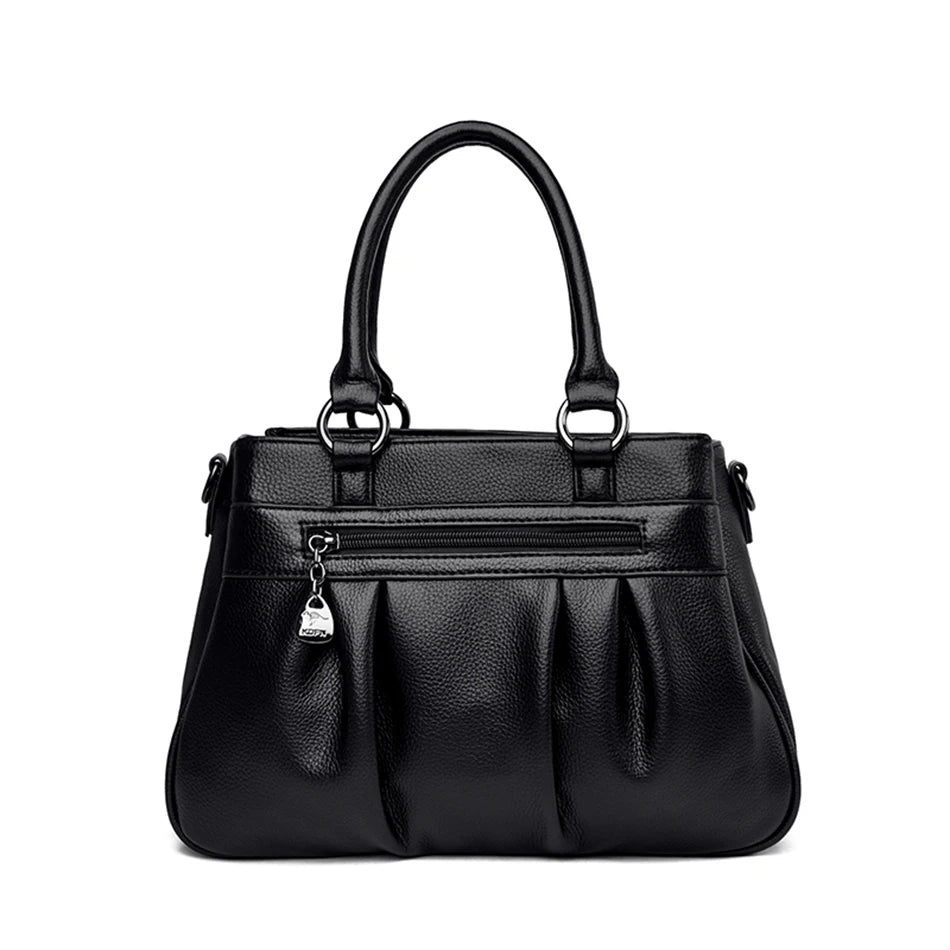 High Quality Leather Handbags Purse Luxury 3 Layers Women Shoulder Croosbody Tote Large Capacity Top-handle Female Ruched Sac