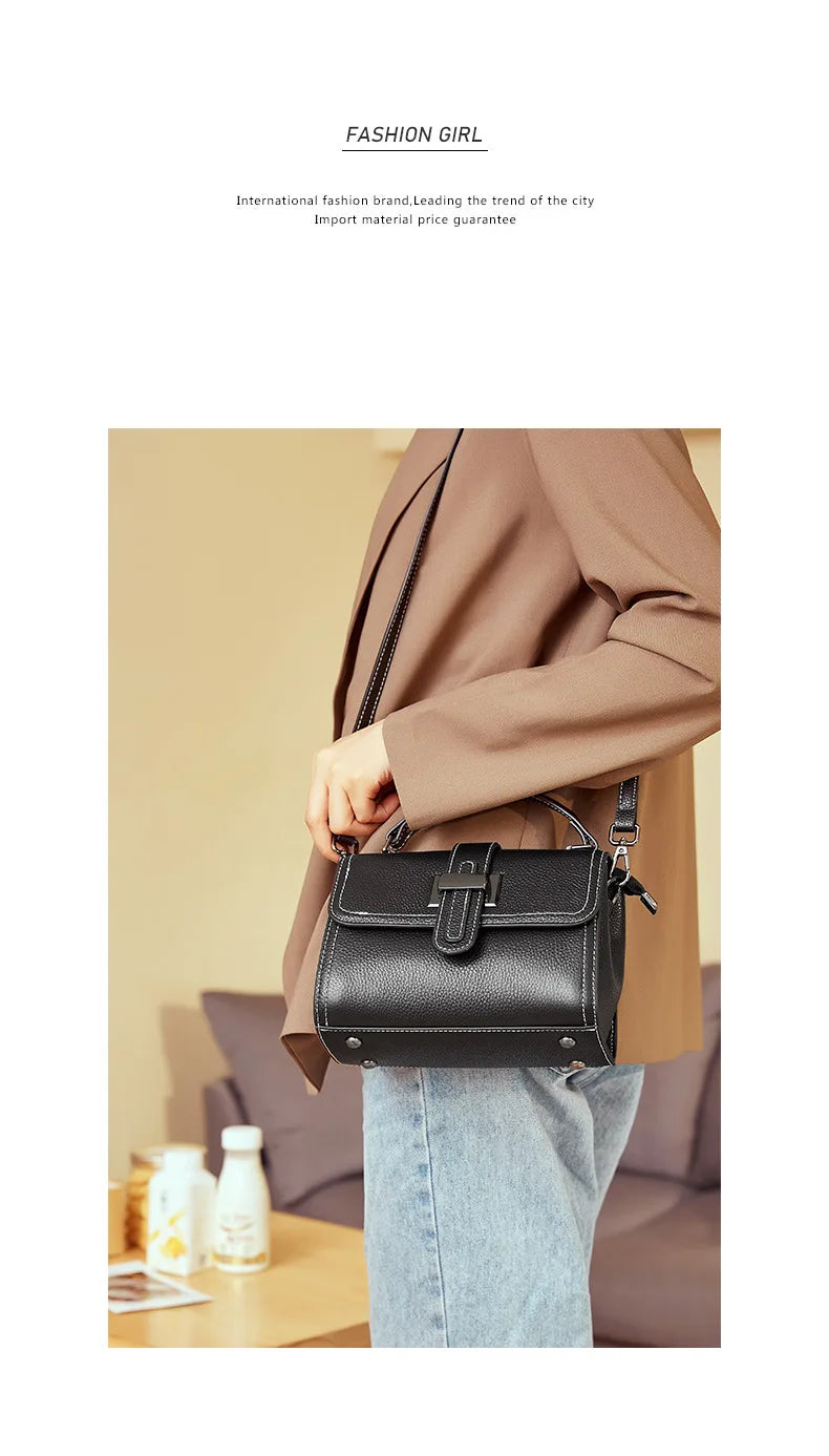 Casual Women Bags Genuine Leather Messenger Bag Cow Leather All-match Single Shoulder Hand-held Square Handbag High Quality