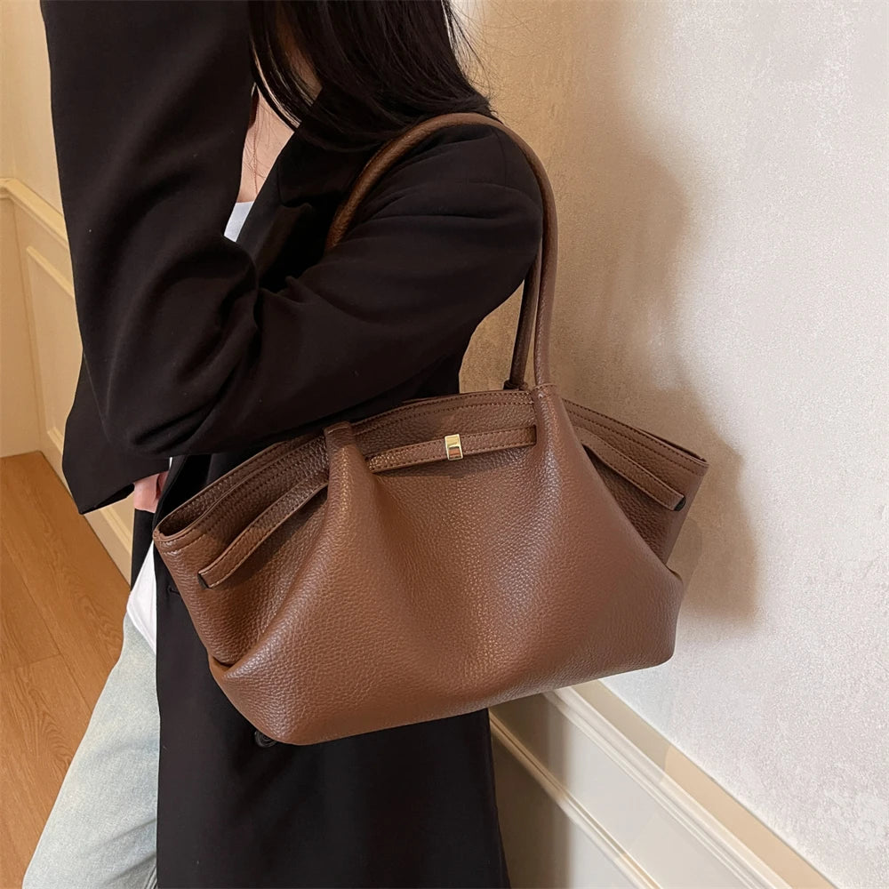 MOODS Lychee Pattern Underarm Shoulder Bags For Women Soft PU Leather Large Capacity Mini Tote Bag 2025 Luxury Designer Handbags