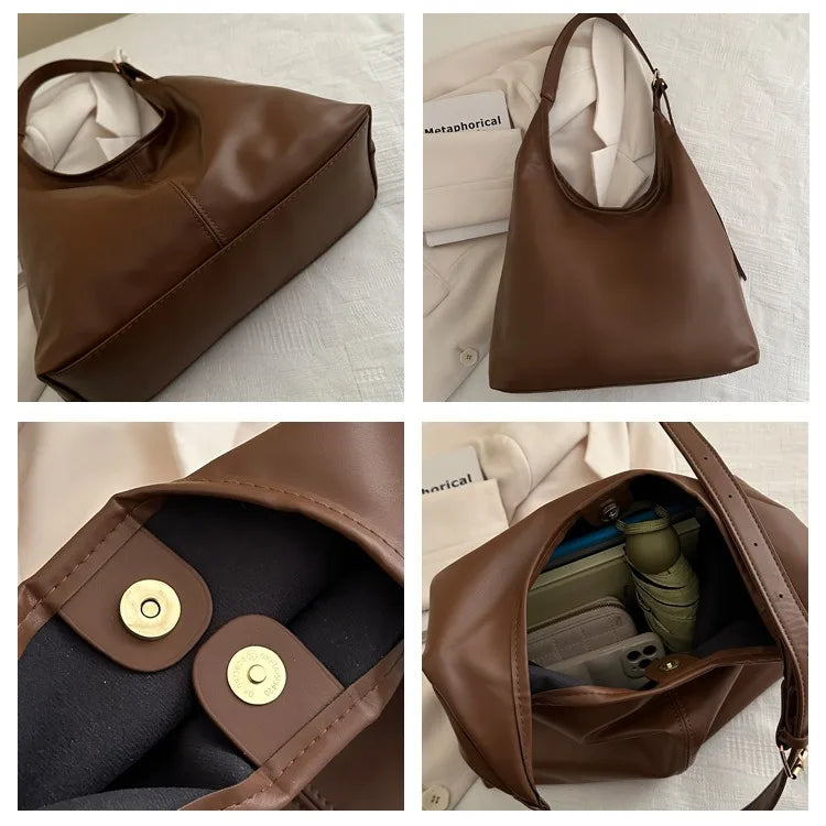 Large capacity commuting new winter popular 2025 solid color simple versatile fashion high sense texture casual single shoulder