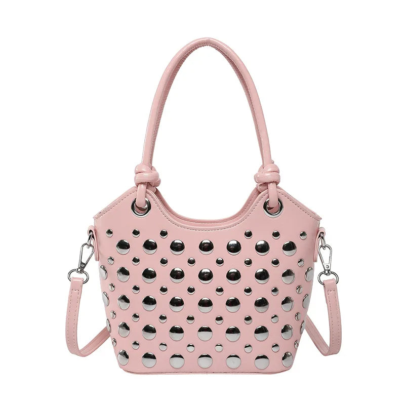 Rivet Shoulder Bags American Style PU Leather Tote Bag Large Capacity Commuting Handbag Messenger Causal Crossbody Commuter Bag