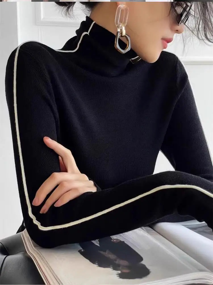 Colour-Block Slim-Fit Turtleneck Top