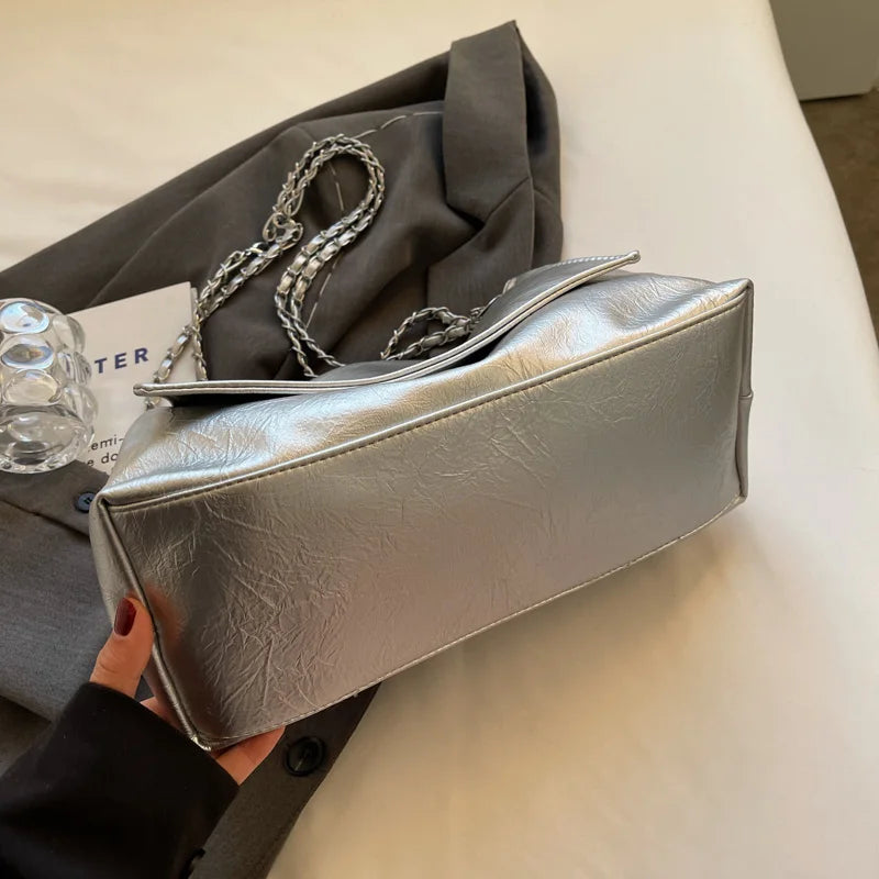 Ladies Handbag Women Fashion Bags Brand Designer Silver Shoulder Bag Large Capacity Female Bag Soft Leather Underarm Bag Totes