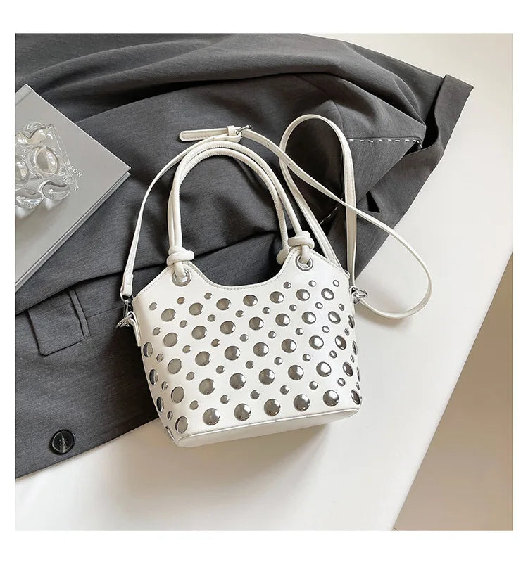 Rivet Shoulder Bags American Style PU Leather Tote Bag Large Capacity Commuting Handbag Messenger Causal Crossbody Commuter Bag