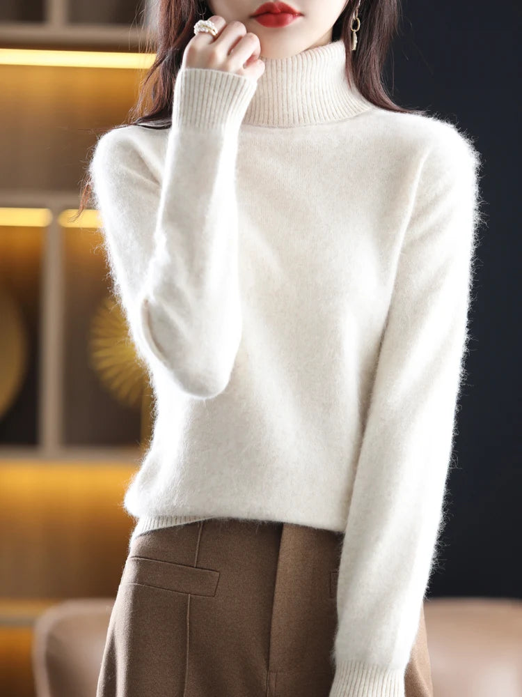 LHZSYY Winter Women Sweater Solid 100%Mink Cashmere Turtleneck Knitted Pullovers Slim Soft Warm Female Long Sleeve 23  Color