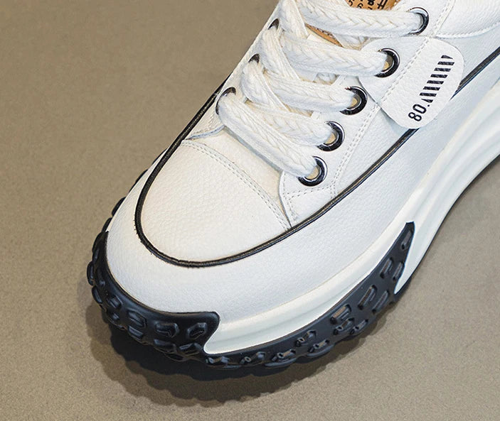 Fujin 3 inch 7cm Genuine Leather Platform Wedge Fashion Women fall winter Chunky Sneakers Heel Shoes Breathable Comfortable