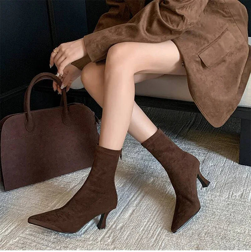 Pointed-Toe Block Heel Ankle Boots