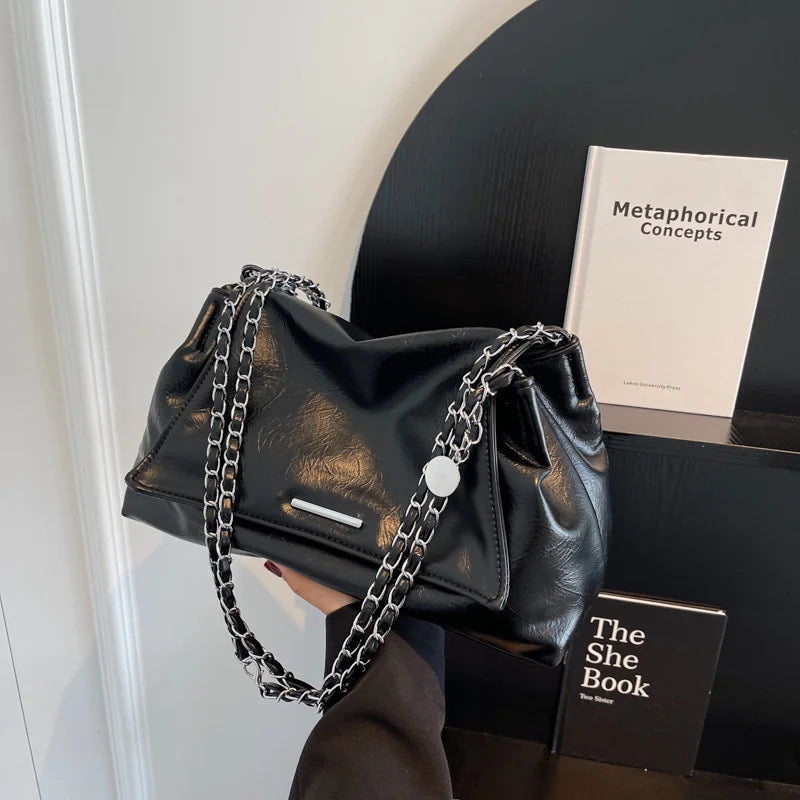 Ladies Handbag Women Fashion Bags Brand Designer Silver Shoulder Bag Large Capacity Female Bag Soft Leather Underarm Bag Totes