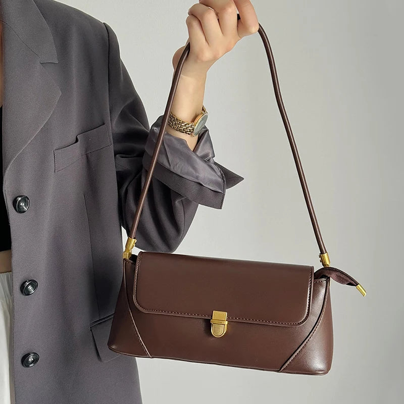 Fashion PU Leather Underarm Shoulder Bags For Women Trend Designer French Style Female Tote Ladies Flap Handbags