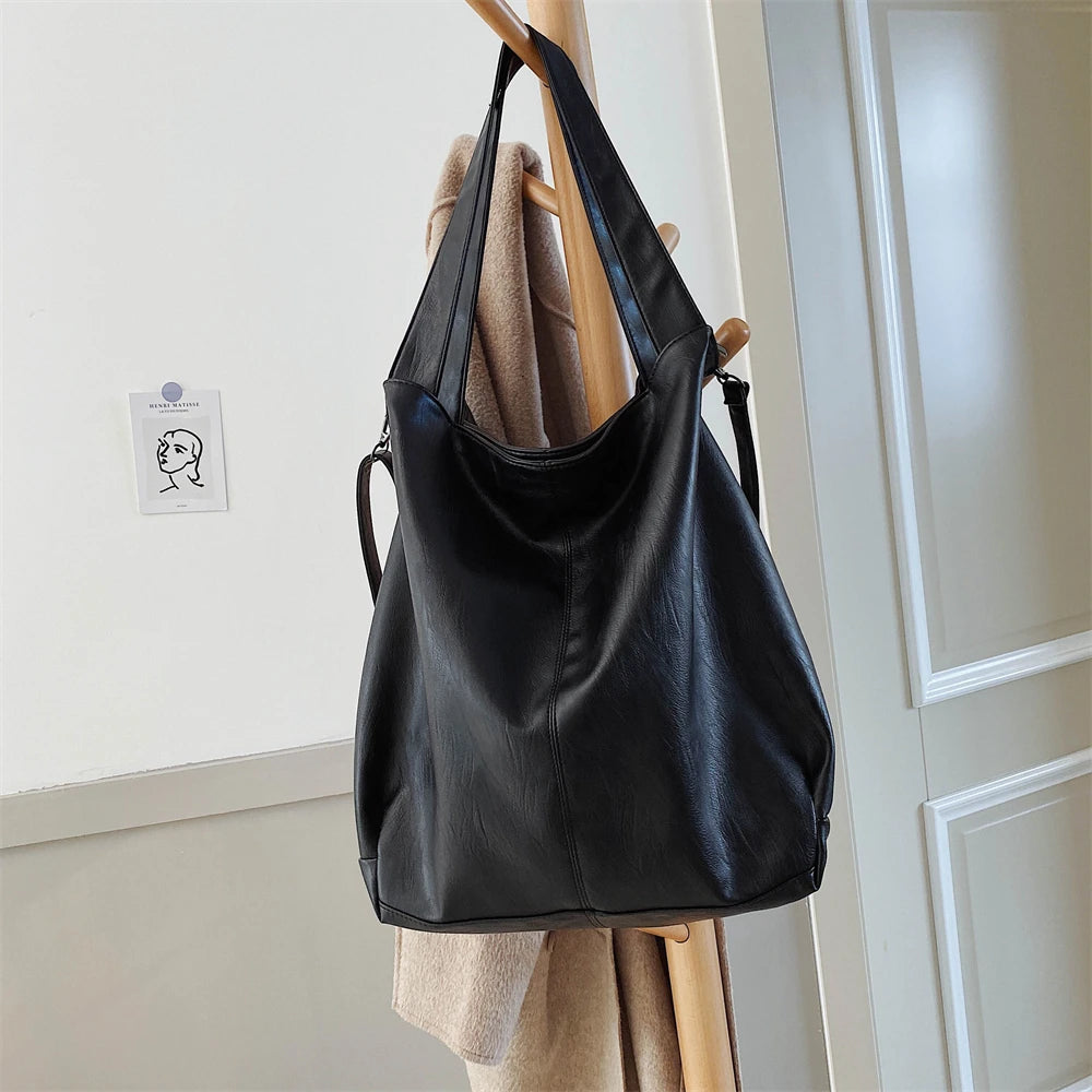 Moods Oversized Black Shoulder Bags For Women Luxury Soft Leather Large Capacity Shopper Totes Dual-strap Big Crossbody Bag 2023