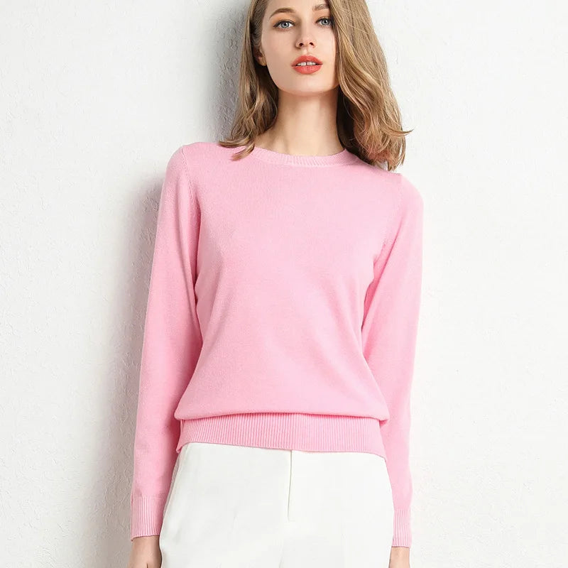Women Slim ONeck Solid Pullover Cashmere Wool Blending Sweater Autumn And Winter Long-Sleeved Knit Bottoming Shirt Large Size