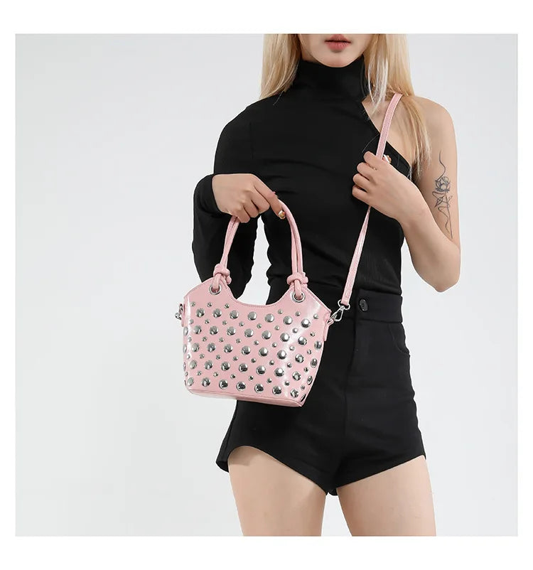 Rivet Shoulder Bags American Style PU Leather Tote Bag Large Capacity Commuting Handbag Messenger Causal Crossbody Commuter Bag