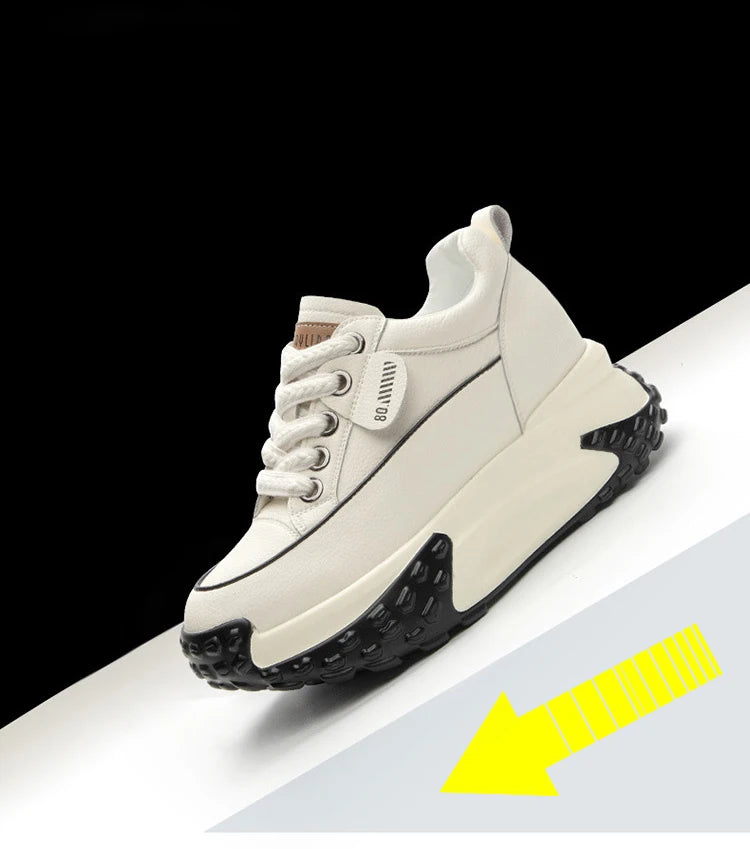 Fujin 3 inch 7cm Genuine Leather Platform Wedge Fashion Women fall winter Chunky Sneakers Heel Shoes Breathable Comfortable