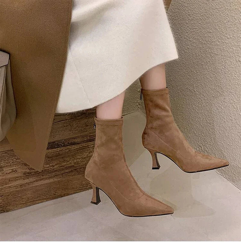 Pointed-Toe Block Heel Ankle Boots
