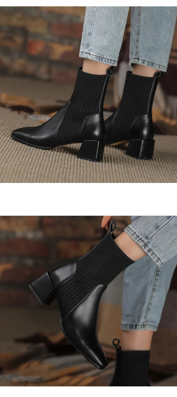 2026 Autumn Winter New Ankle Socks Shoes Women Fashion Large Size 43 Knitted Short Boots Women Slip on High Heels Botas De Mujer