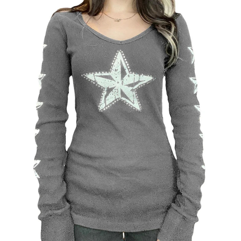 Y2K Skull Graphic Long Sleeve Top