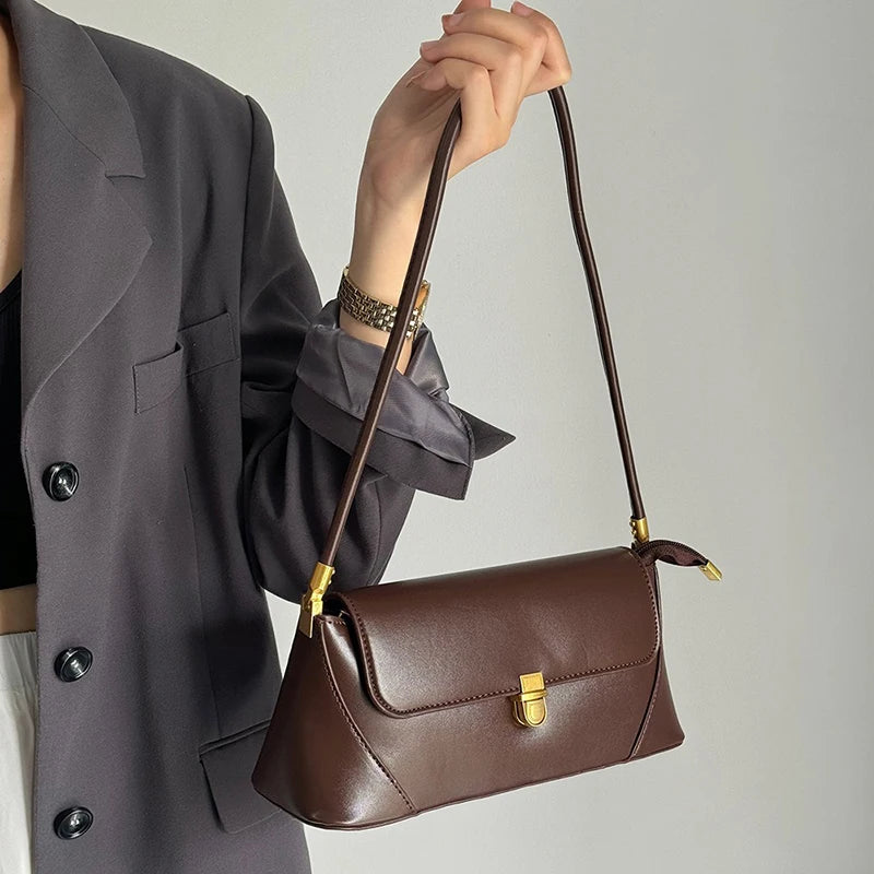 Fashion PU Leather Underarm Shoulder Bags For Women Trend Designer French Style Female Tote Ladies Flap Handbags