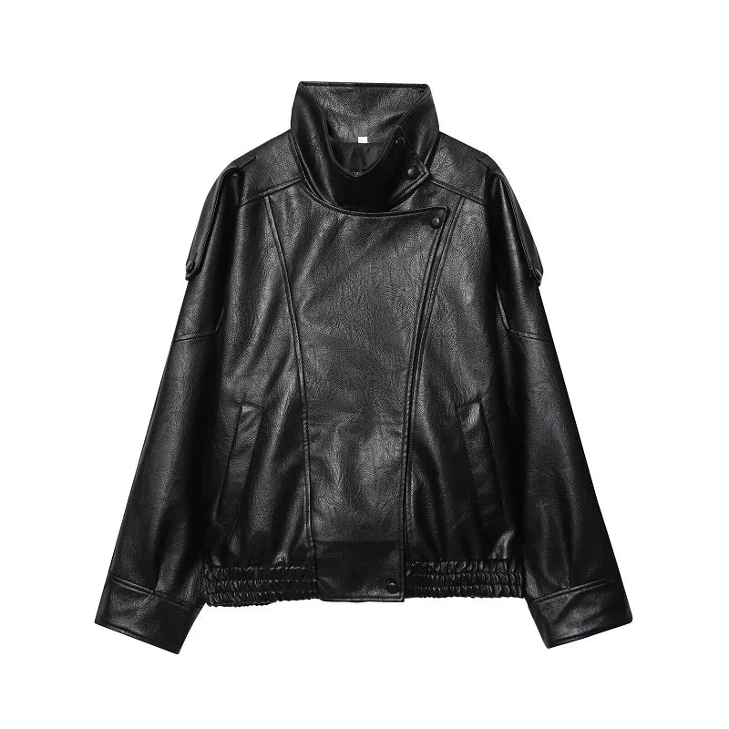 Oversized Faux Leather Bomber Jacket