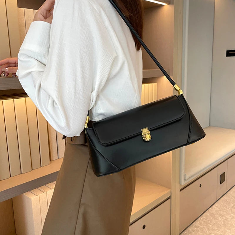Fashion PU Leather Underarm Shoulder Bags For Women Trend Designer French Style Female Tote Ladies Flap Handbags