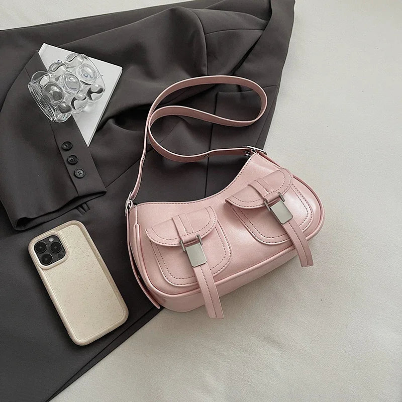 Ladies Shoulder Crossbody Bags PU Leather Women Underarm Bags Solid Color Small Top-handle Bags Purse Female Daily Handbags