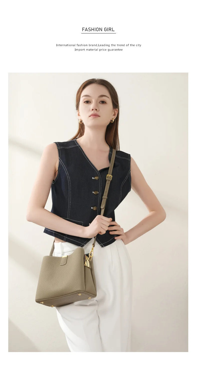 YANATARI Genuine Leather Woman Bag Shoulder Bag Handbags Crossbody Bag Luxury Designer Minimalism Bag Cattle Leather Grey