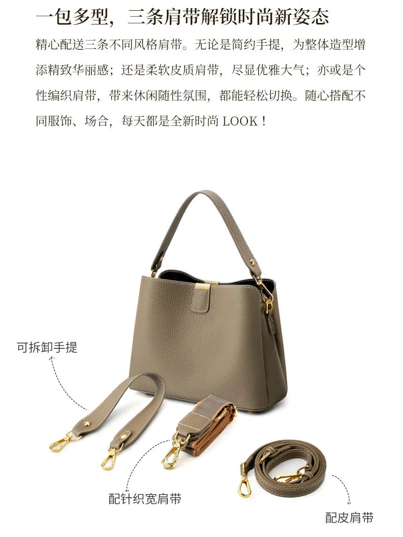 YANATARI Genuine Leather Woman Bag Shoulder Bag Handbags Crossbody Bag Luxury Designer Minimalism Bag Cattle Leather Grey