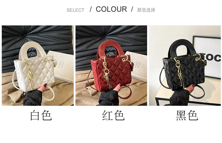Fashionable texture diamond grid hand-held small square bag women's bag new western-style shoulder bag commuting crossbody bag
