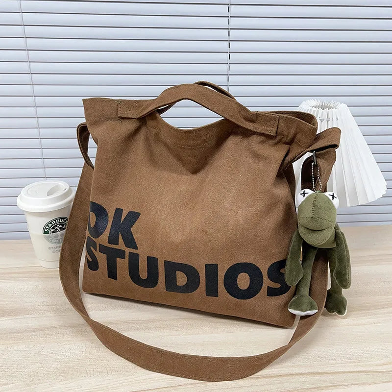 New Thickened Washed Canvas Bag, Korean Women Handbag Shoulder Bag, Large Capacity Women's Shopping Bags, Student School Bags
