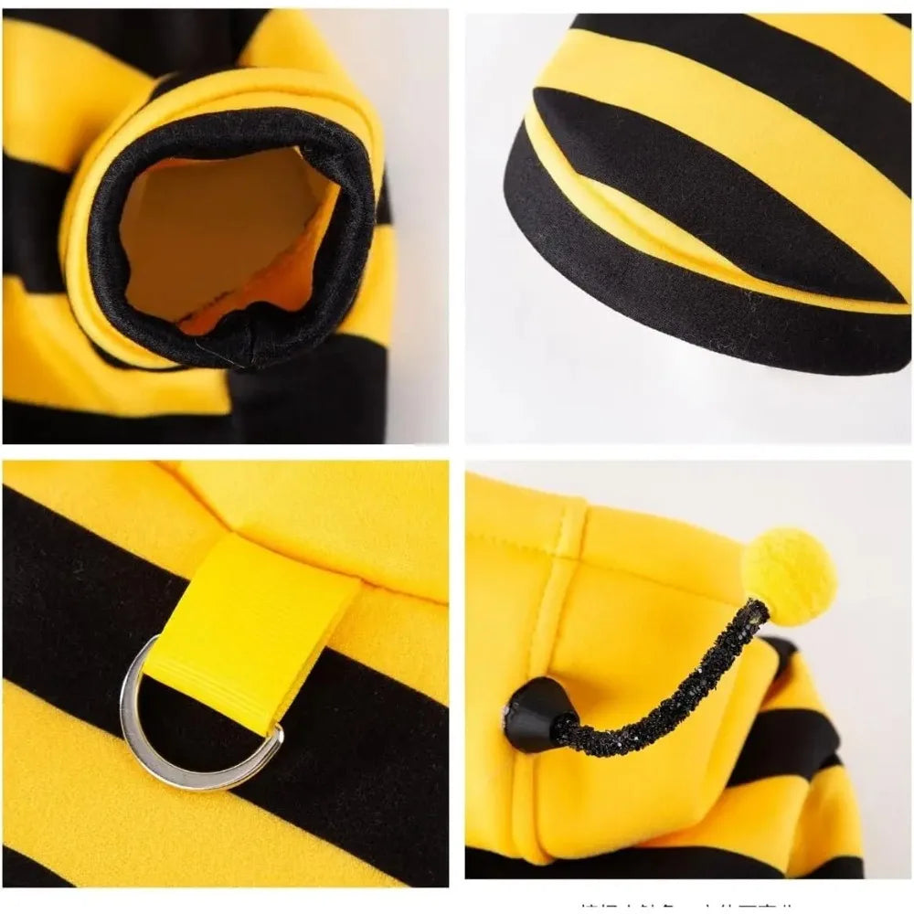 Bee Pet Puppy Hoodie Halloween Cosplay Warm Winter Outfit Cute Costume for Small Medium Dogs Cats Holiday Party Pet Apparel