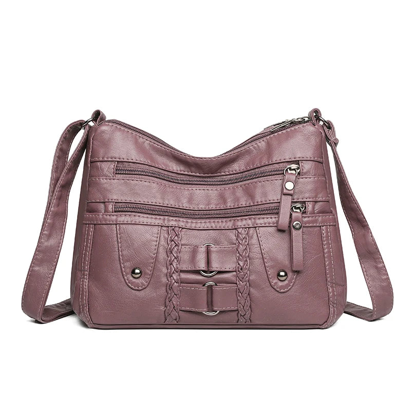 Retro Multi Pocket Crossbody Bag, Soft Synthetic Leather Shoulder Bag, Women's Bag, with Adjustable Shoulder Strap